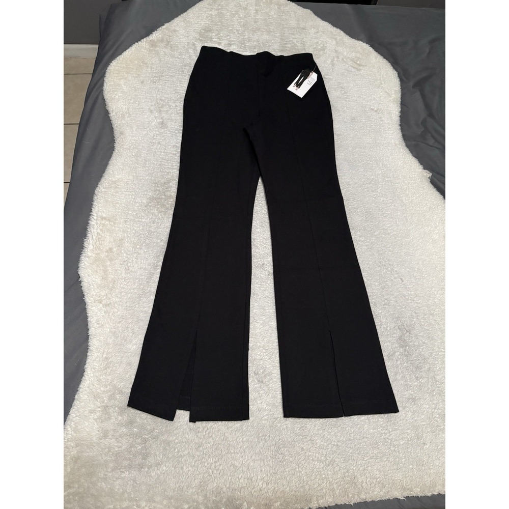 NWT Time and Tru Black High Rise Flare Ponte Pants Size Small Front Slit Regular